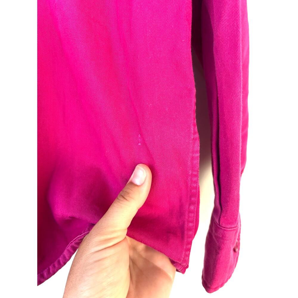 Vintage Yves Saint Laurent Oversized Button Down Fuchsia Pink YSL Logo Shirt Med - Picture 9 of 9